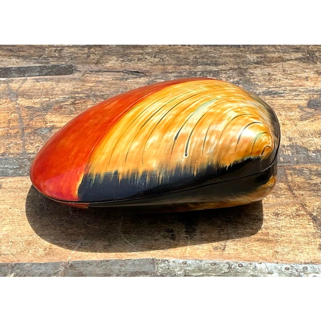 Vintage Lacquered Clam Shell Box For Sale - Image 9 of 12
