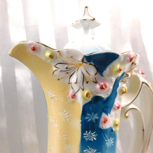 White 1930s White and Teal Reinhold Schlegelmilch (Rs Prussia) Chocolate Pot # 26879 For Sale - Image 8 of 10