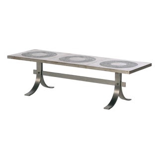 A Brutalist Steel and Ceramic Coffee Table by Marc D’Haenens, C. 1970. For Sale