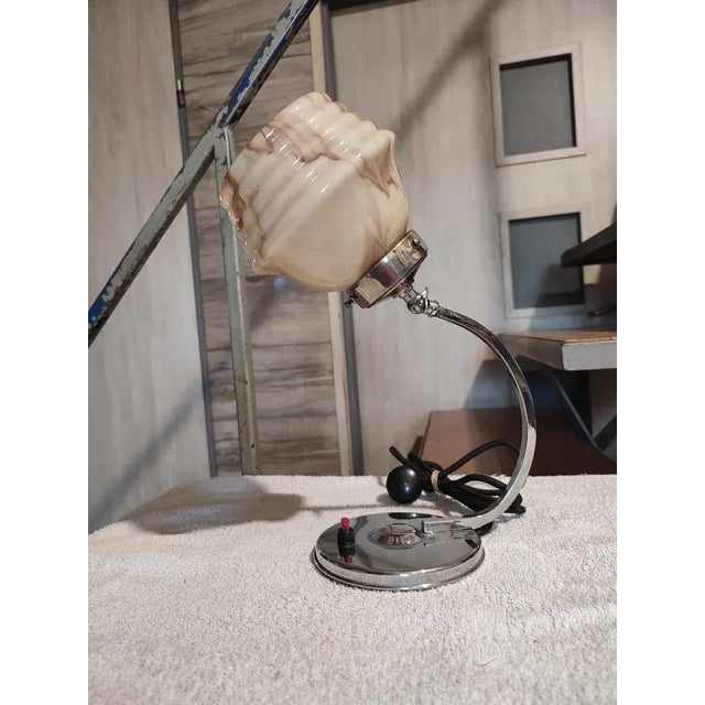 Metal Art Deco Nickel-Plated Brass Lamp with Marble Shade, 1920s For Sale - Image 7 of 8