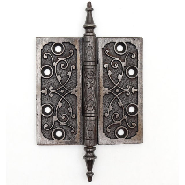 Victorian Set of Antique Victorian 4.5 X 4.5 In. Cast Iron Door Hinges For Sale - Image 3 of 6
