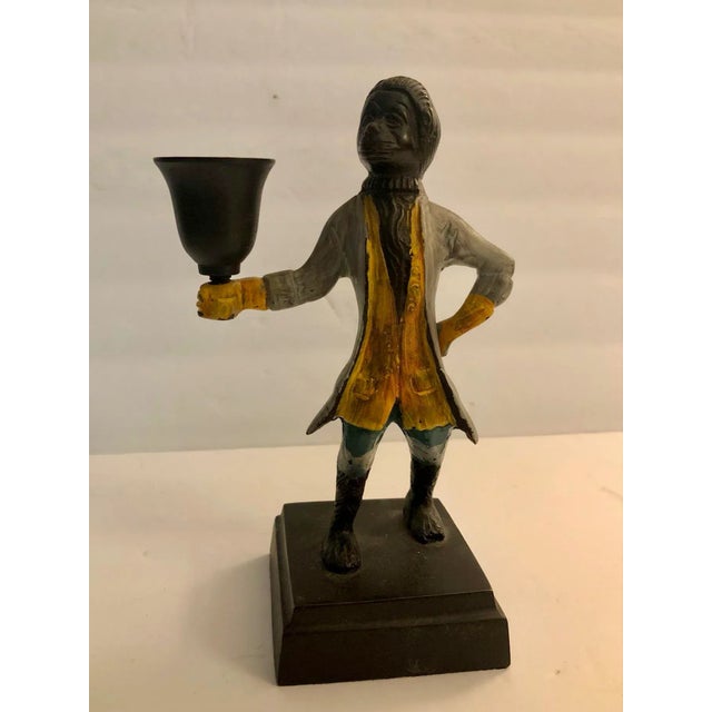 Pair of 1960s Yellow Vest / Gray Jacket "Butler" Monkey Candle Holders For Sale - Image 4 of 12