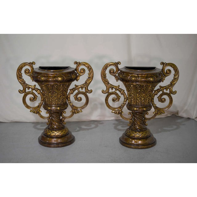 Contemporary Vintage Contemporary Classical Urn Amphora Decorative Bronze Effect Planters - a Pair For Sale - Image 3 of 13