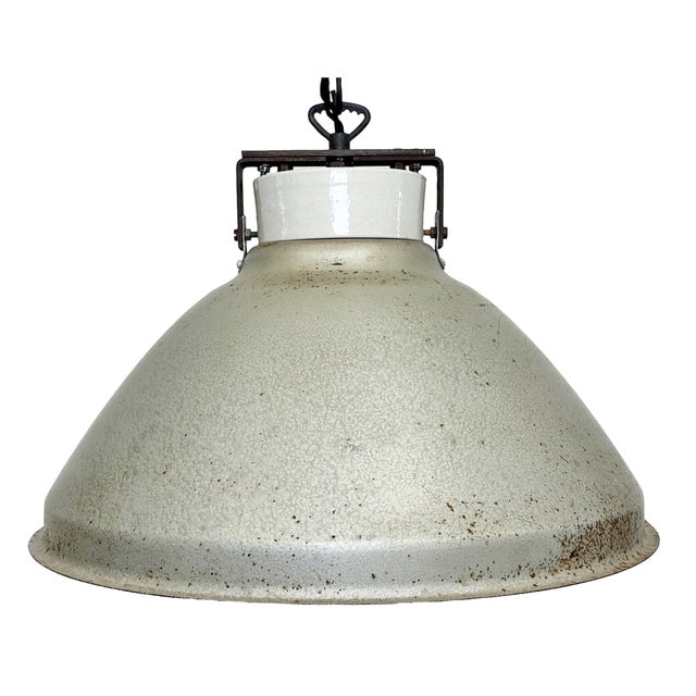 Industrial Grey Metal Factory Suspension Lamp, 1960s For Sale