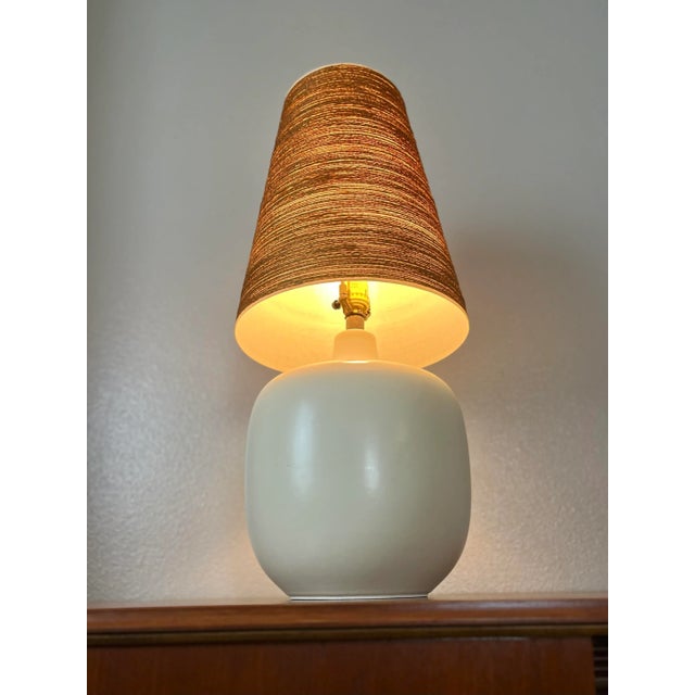 Large Ceramic Table Lamp With Original Fiberglass Shade | by Lotte and Gunnar Bostlund For Sale - Image 9 of 12