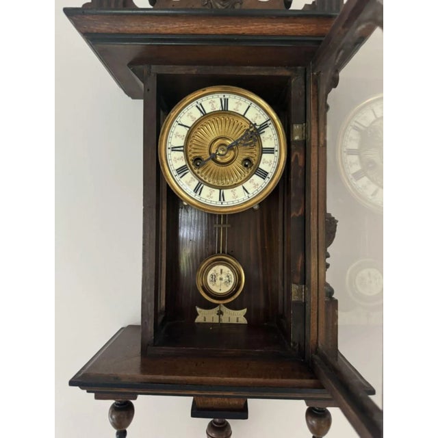 Victorian Walnut Vienna Wall Clock, 1870s For Sale - Image 6 of 7