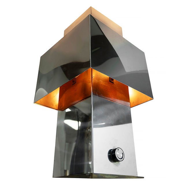 Vintage Love Table Lamp in Stainless Steel and Brass, 1970s For Sale - Image 6 of 8