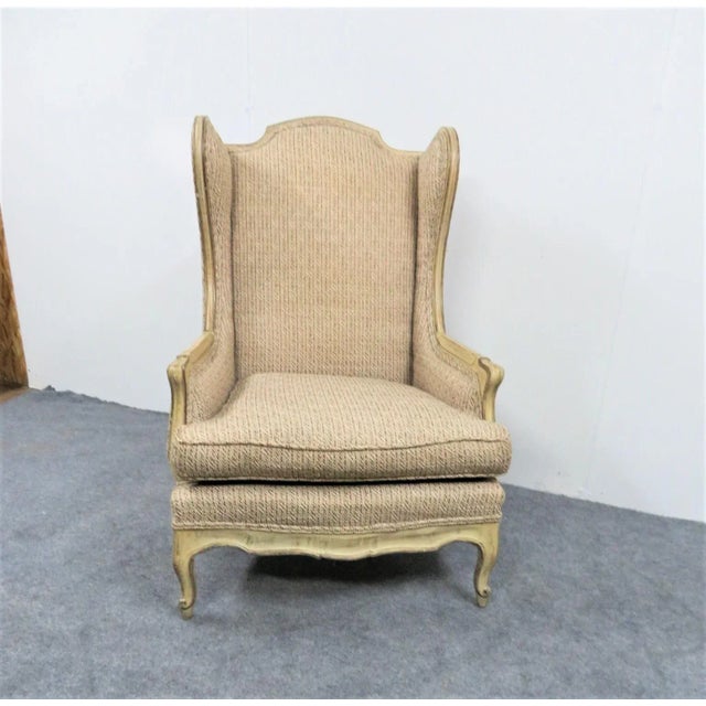 French Mid 20th Century Louis XV Style Cream Wingback Chair For Sale - Image 3 of 7