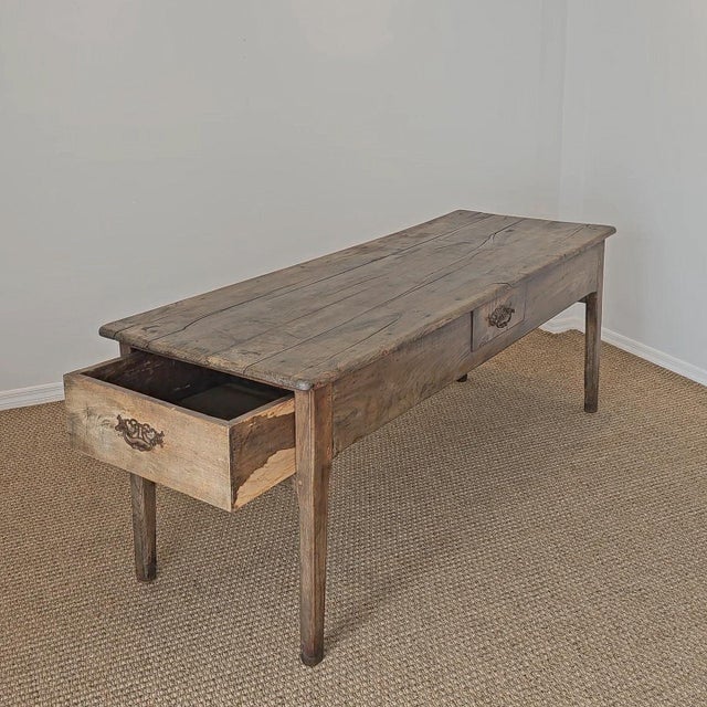 Antique French Elm Farm Dining Table With Drawers - Circa 1870 For Sale - Image 9 of 15