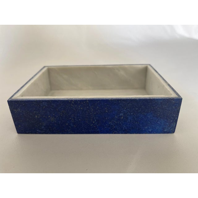 Early 21st Century Hand Carved Lapis Lazuli Mosaic & Marble Interior Jewelry Box For Sale - Image 9 of 12