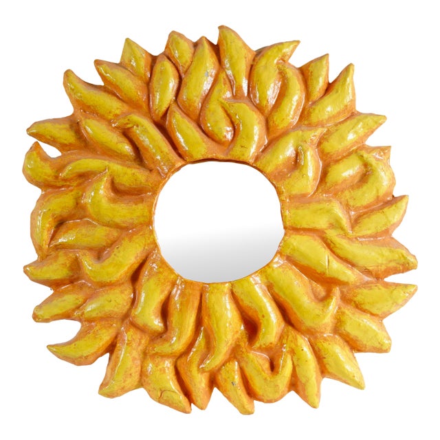 Vintage Mexican Paper Mache Wall Mirror For Sale