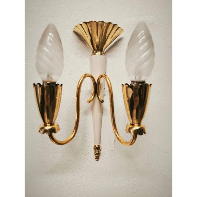 Brass Double-Light Wall Lamp, 1950s For Sale - Image 12 of 18