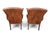 Burnt Umber Pair of Vintage Cognac Leather Wingback Chairs With Louis XVI–Style Fluted Legs For Sale - Image 8 of 11
