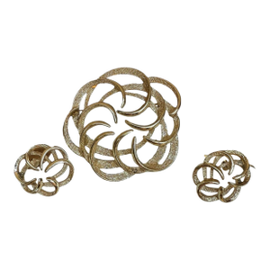 Vintage Brooch and Earring Set Gold Tone Swirl Sarah Coventry