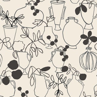Flower Vases Wallpaper by Susan Hable in Off White / Black For Sale