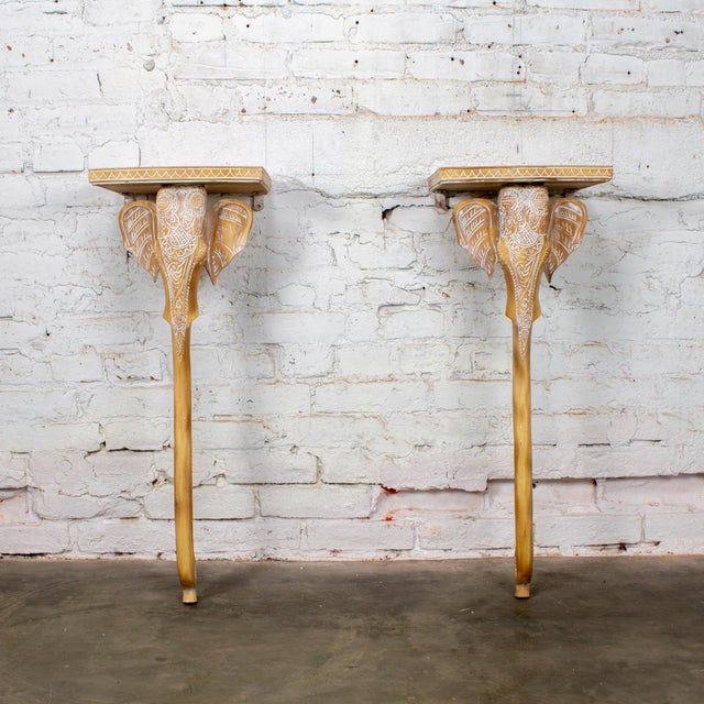 Late 20th Century Hollywood Regency Animalia Elephant Head Sconce Console Table W/Glass Top For Sale - Image 17 of 18