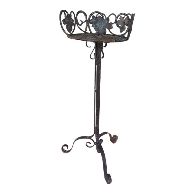 Vintage Dark Wrought Iron Maple Leaf Design Stand For Sale