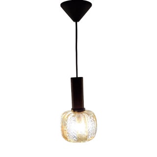 Vintage Pendant Lamp with Tinted Glass Shade on an Oak Mount, 1980s For Sale