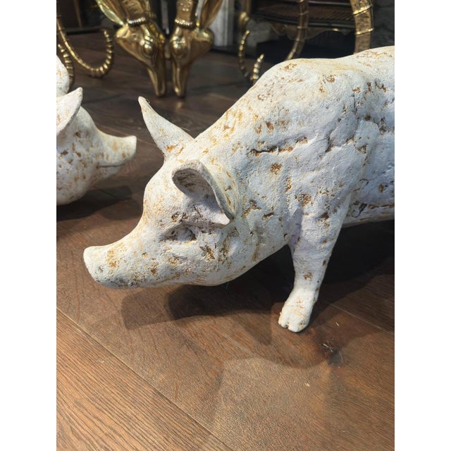 White Painted White Cast Iron Pigs, Set of 2 For Sale - Image 8 of 15