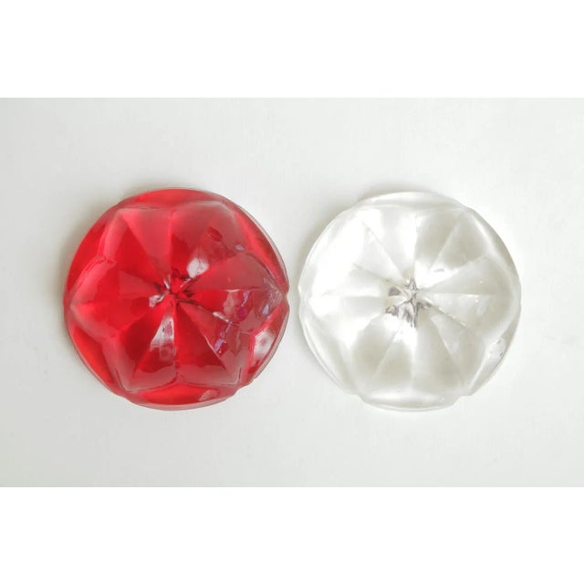1990s Norman Mercer Lucite Flower Orb Red and Clear Paperweights Pair Of For Sale - Image 10 of 13