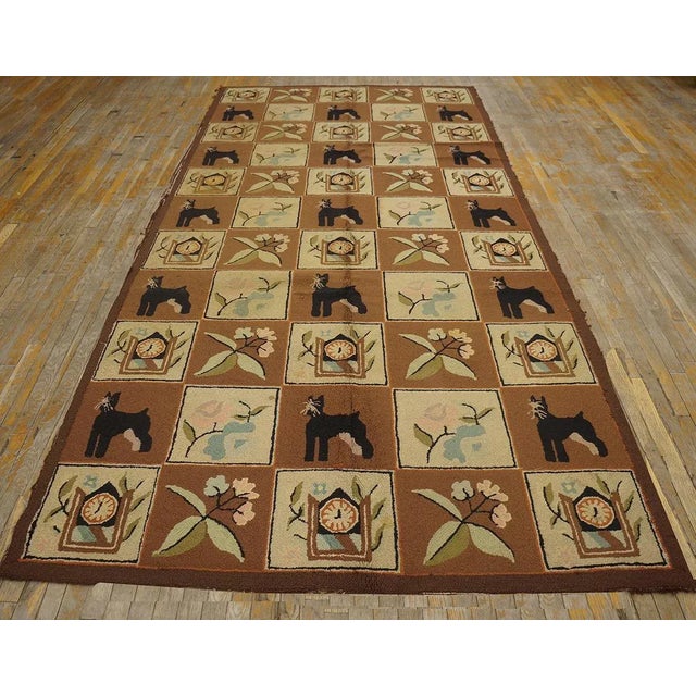 American 1970s Brown Vintage Animal Design Folk Art American Hooked Carpet Wool Rug For Sale - Image 3 of 12