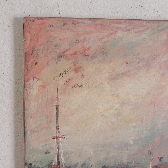 Harry Dedic, Cityscape with a Harbour, 1960s, Oil on Canvas For Sale - Image 10 of 11