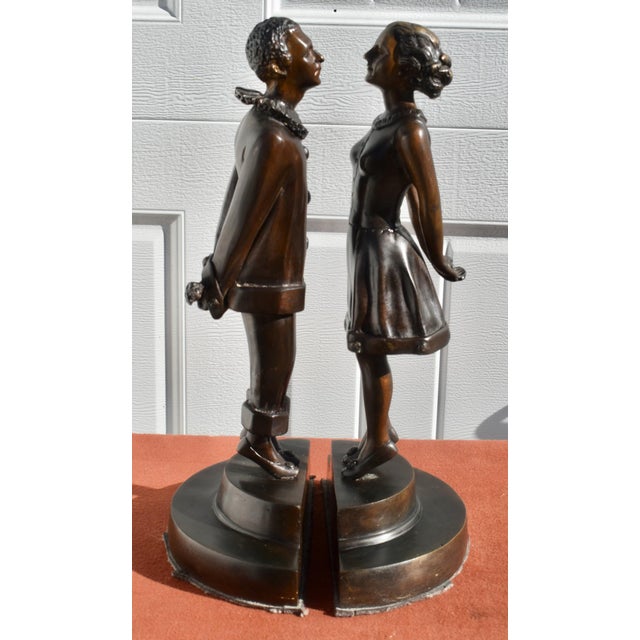 Art Deco French Art Deco Style Bronze Bookends Flirt Lovers For Sale - Image 3 of 18