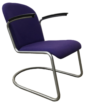 Purple Upholstery & Black Armrests 413 Chair by W. H. Gispen for Gispen Culemborg, 1950s