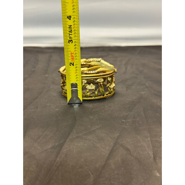 Past Times Round Brass Calla Lily Trinket Box Enamel Rhinestone Art Nouveau VTG For Sale - Image 12 of 12