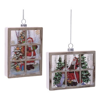 Glass Santa Window Ornament Set of 6 For Sale