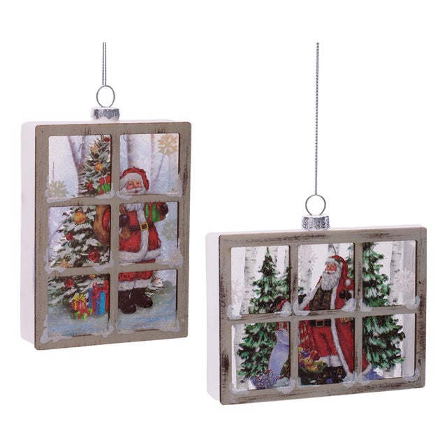 Glass Santa Window Ornament Set of 6 For Sale