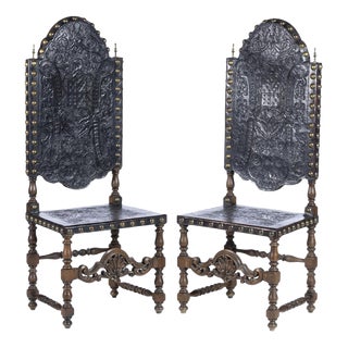 High-Backed Chairs with Coats of Arms, 19th Century, Set of 2 For Sale