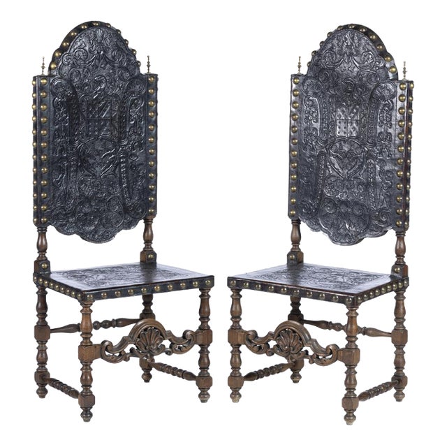 High-Backed Chairs with Coats of Arms, 19th Century, Set of 2 For Sale