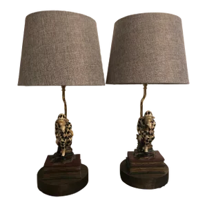 Vintage Harlequin Bookends Converted to Lamps, a Pair