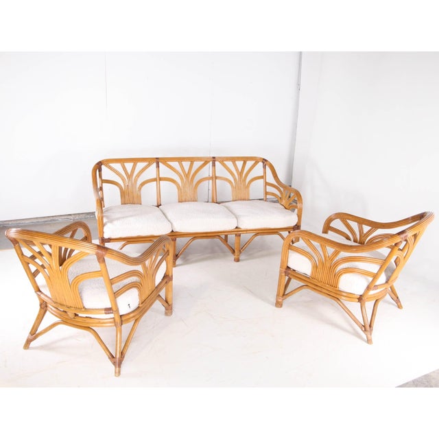 Floral Palm Rattan Lounge Set, 1970s, Set of 3 For Sale - Image 15 of 15
