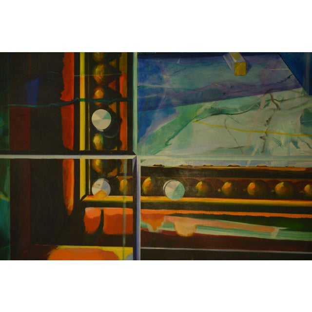Green Roberto Platé, Abstract Composition, 1970s, Oil on Canvas, Framed For Sale - Image 8 of 13