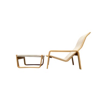 Set of Mid-Century Pulkka Lounge Chair with Ottoman by Ilmari Lappalainen for Asko, Finland, 1960s For Sale
