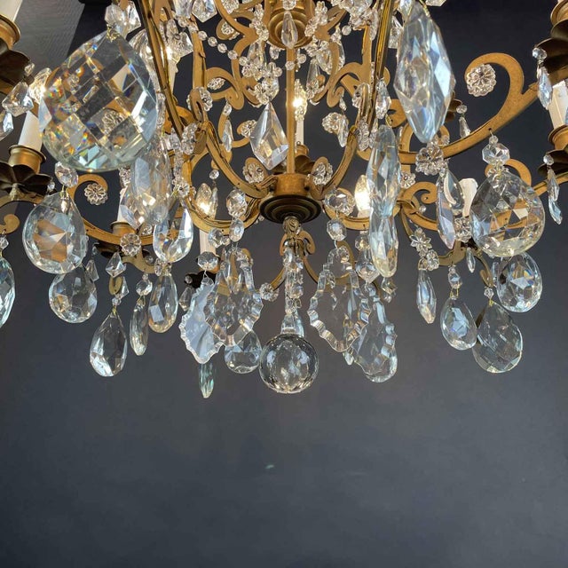1950s Chandelier in Gilded Iron and Crystals, 1950s For Sale - Image 5 of 11