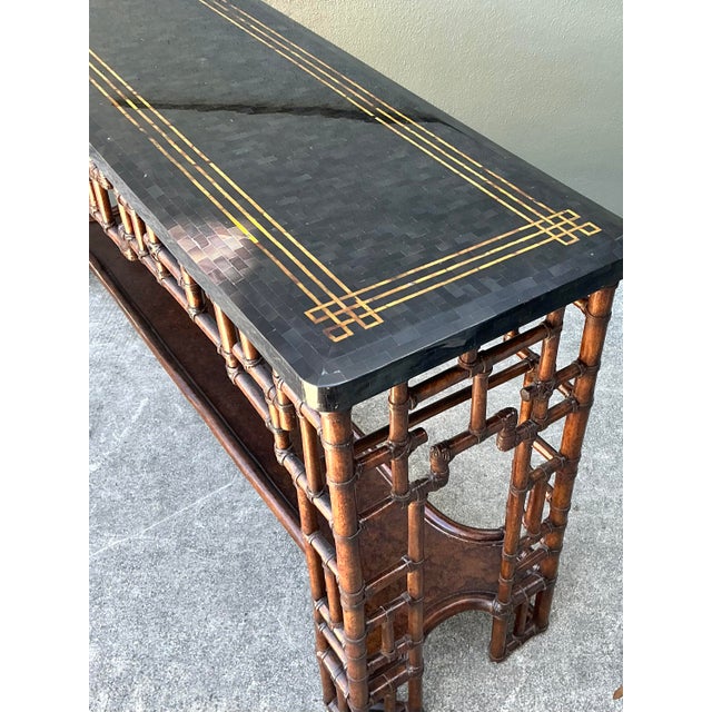 Wood Vintage Lexington Fretwork Rattan Console Table For Sale - Image 7 of 12
