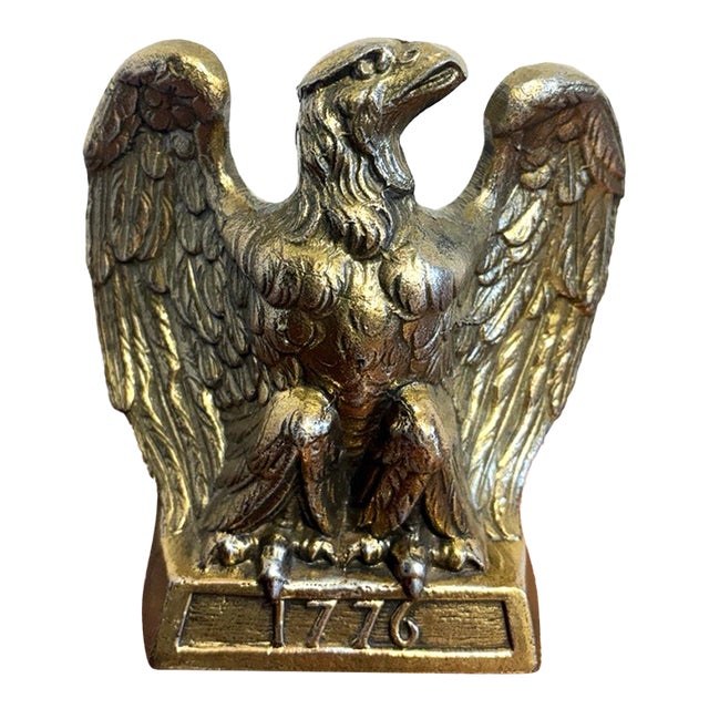 Vintage 1776 Brass Bald Eagle Bookend American Patriotic Federal Decor For Sale