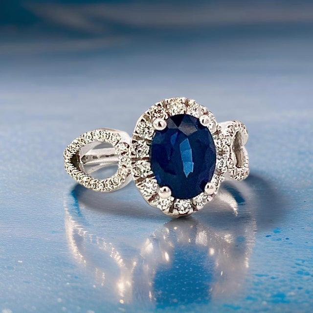 Natural Sapphire Diamond Ring Size 6.25 14k W Gold 2.31 TCW Certified For Sale - Image 9 of 14