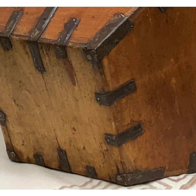 Antique Elm Wood Gathering Basket With Original Iron Details For Sale - Image 6 of 12