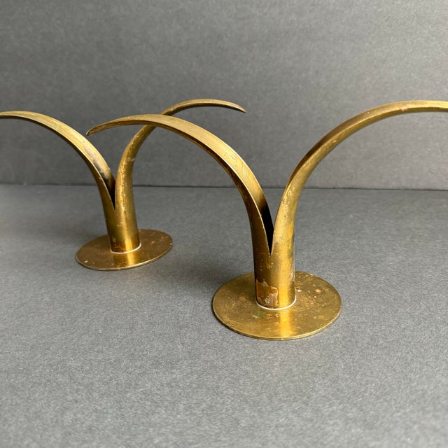 Brass Mid Century Swedish Brass Lily Candle Holder Ibe Konst Ystad Metall Sweden a Pair For Sale - Image 8 of 12
