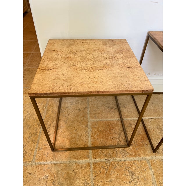 Late 20th Century Burlwood/Brass Nesting Tables - Set of 3 For Sale - Image 11 of 13