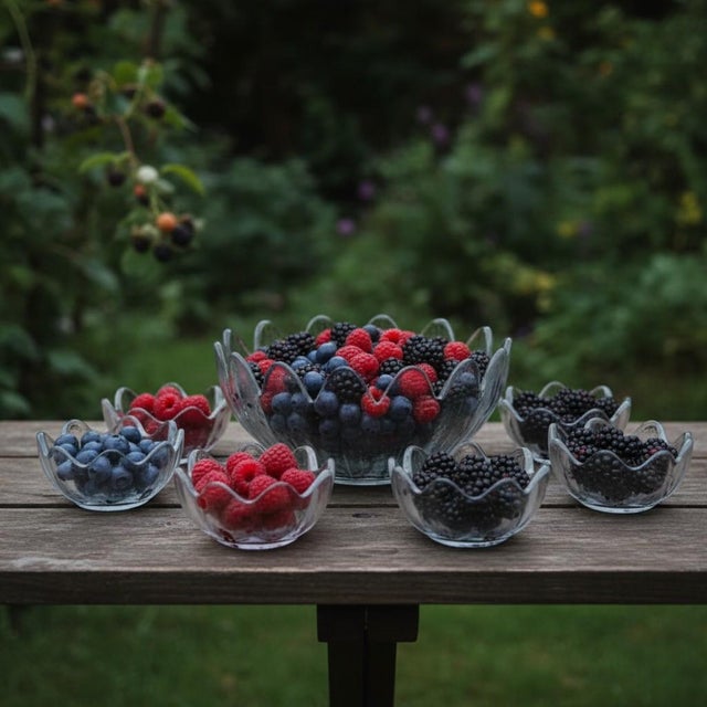 Mid-Century Modern Vintage Blenko Lotus Bowl Set Clear Textured Art Glass Salad Berry - 9 pcs For Sale - Image 3 of 11