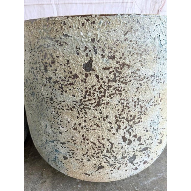Pair of Large 20th Century Pitted Limestone-Finish Terra Cotta Planters For Sale - Image 11 of 14
