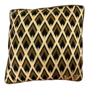 Vintage Signed Bargello Needlepoint Flame-Stitched Pillow, Handmade of Wool & Velvet - 15” X 15” Mid Century Modern, Boho Chic & Cottage Core Decor