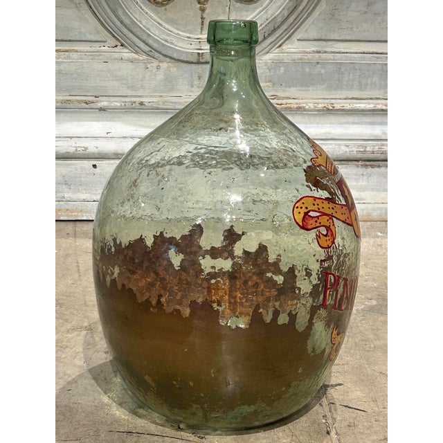 Transparent Hand Painted Antique Demi John Bottle From Normandy, France, ‘Pinot Noir’, Original Crate For Sale - Image 8 of 13