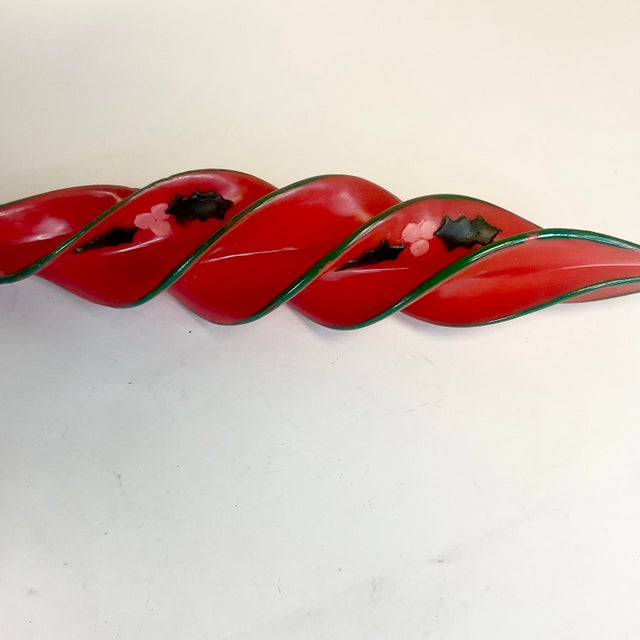 Mid-Century Boho Chic Christmas Red Spiral Holly Candles - A Pair. For Sale - Image 6 of 8