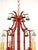 Offered for your consideration is a Fabulous Italian Tole Vintage Red Faux Bamboo Pagoda with Brass Bells Chandelier. The...